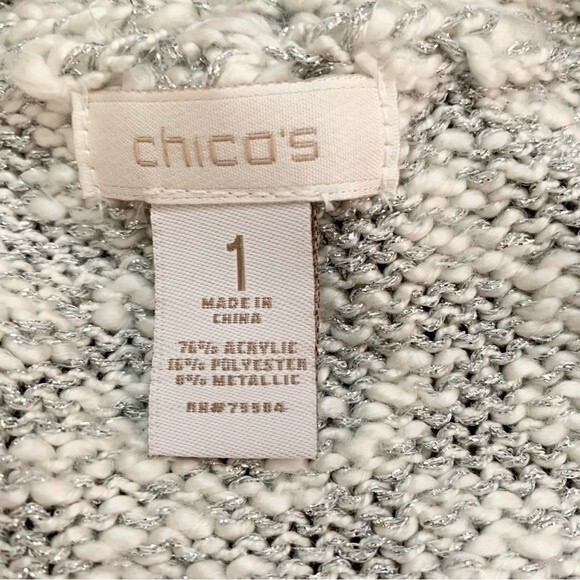 Chico’s Laurel Lurex Metallic Woven Open Front Cardigan Holiday 1/Medium 8 - Picture 7 of 9